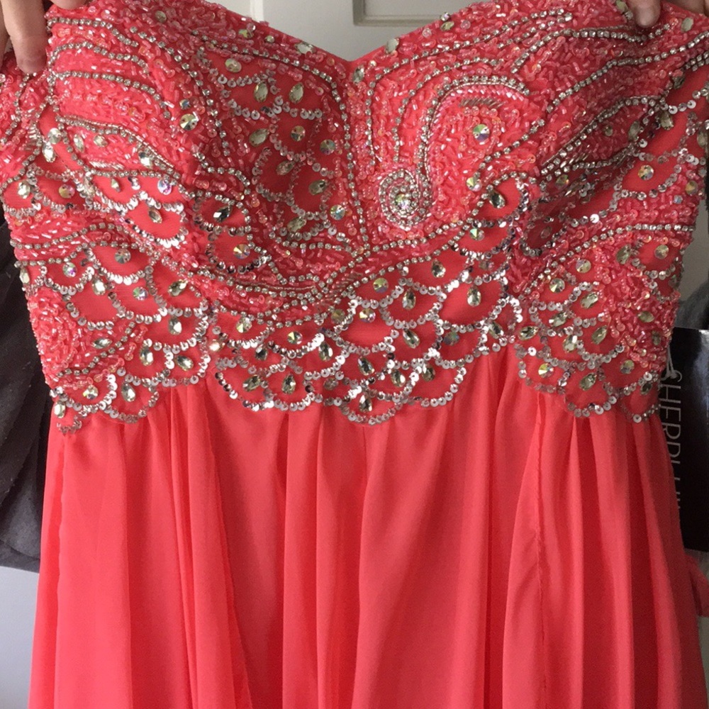 Sherri Hill #3874 Coral Beaded Dress